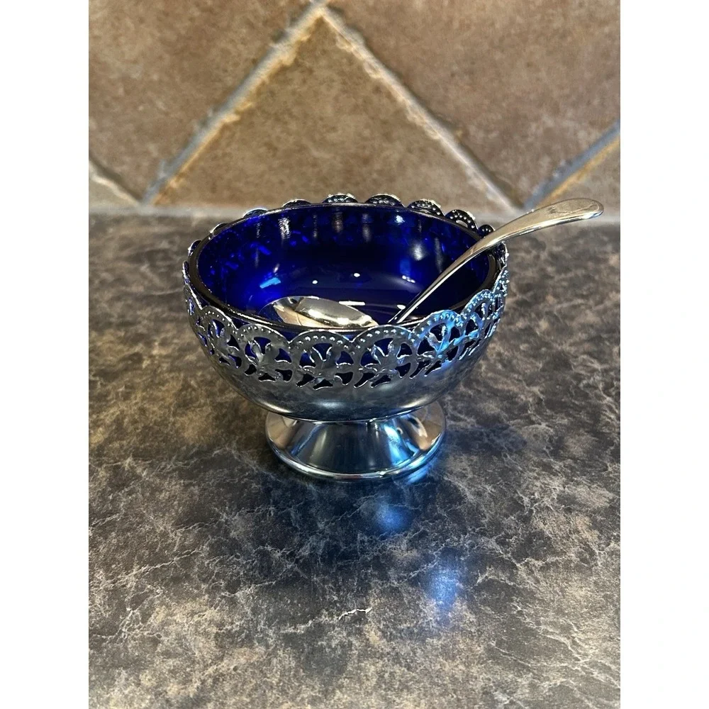 Celtic Quality England Cobalt Blue Glass Compote/Jam/Relish dish 3 Piece Set